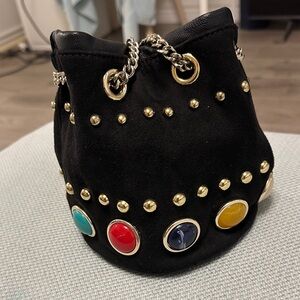 Black Suede Bag with Colorful Accents